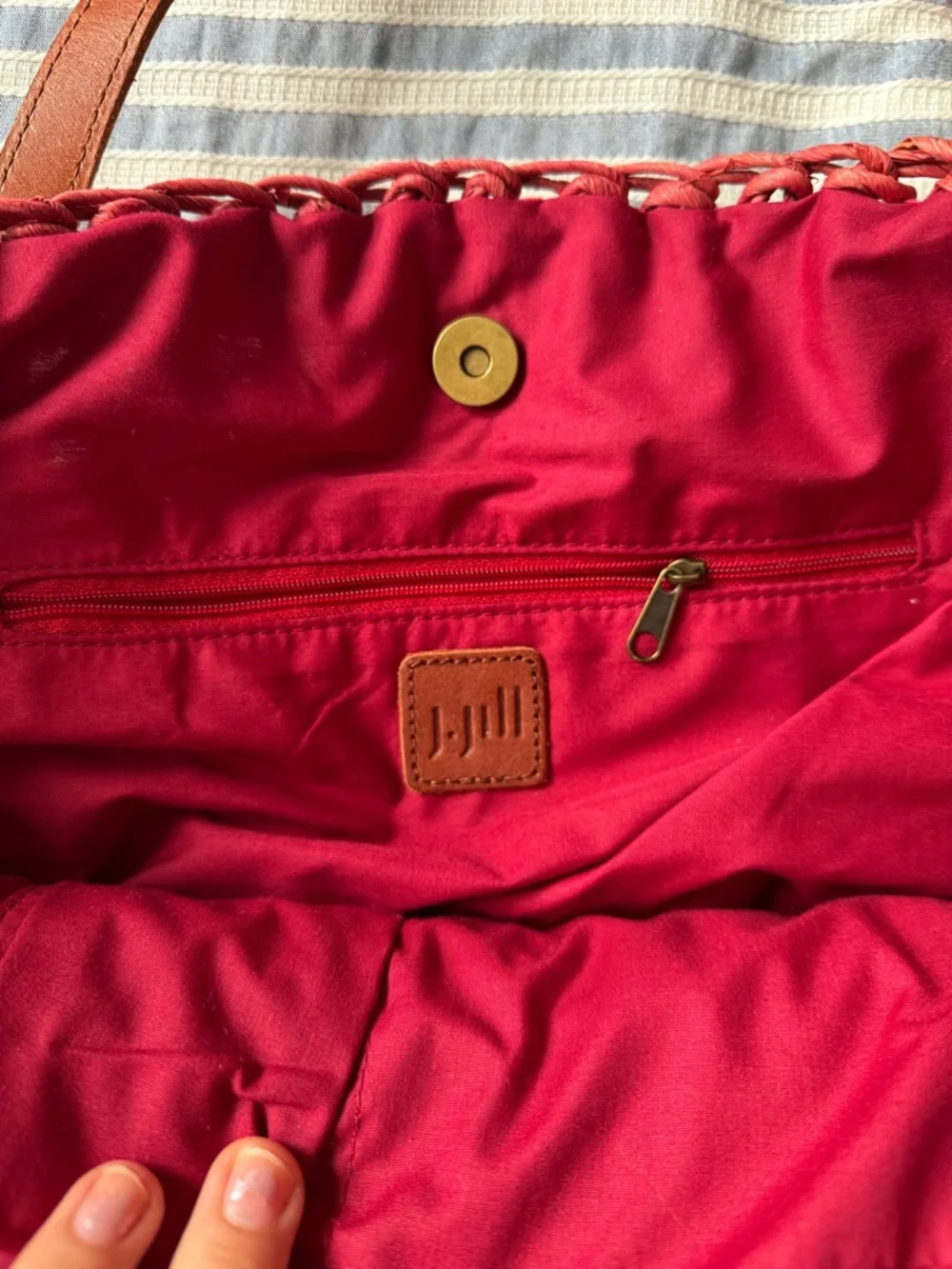 J. Jill Berry Red Woven  Tote with Brown Handles